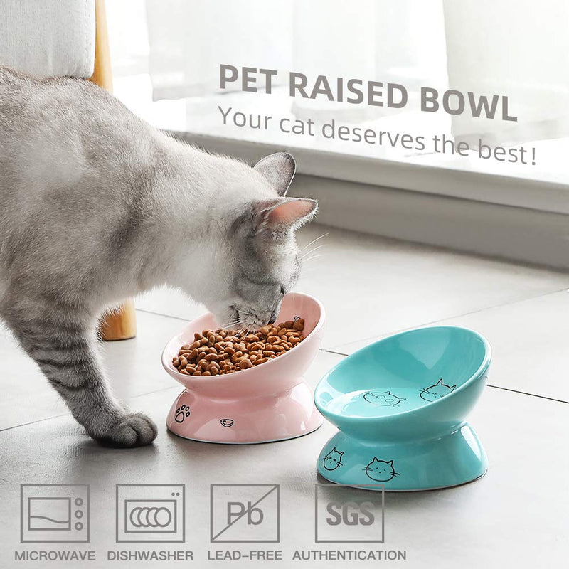 SWEEJAR Raised Cat Bowl for Dry Wet Cat Food, Ceramic Elevated Pet Bowl Cat Dish, Protect Cat's Spine, Stress Free, Slanted Design for Cat Easy Eating, Dishwasher Safe 5 Inch Pink - BeesActive Australia