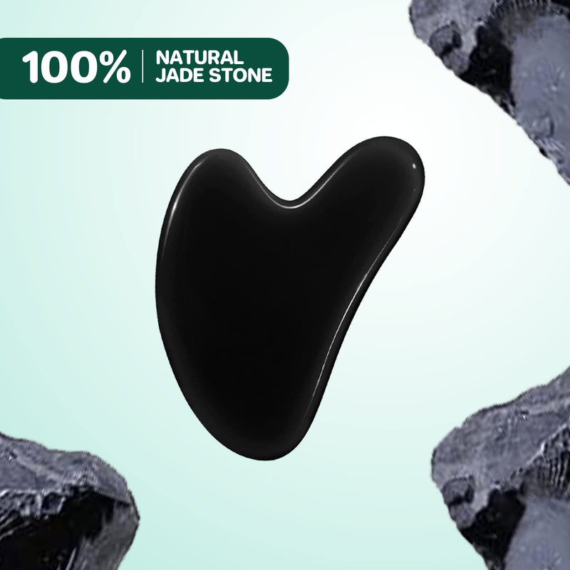 Gua Sha Tool Guasha Massage Tool 100% Natural Jade Stone for Face Care, Relieve Wrinkle Eye Puffiness Treatment, Back Spa (Black) Black - BeesActive Australia