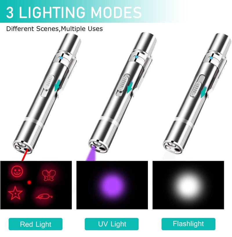 Cowjag Cat Laser Toy, 7 Adjustable Patterns Laser Pointer, USB Recharge Laser, Long Range 3 Modes Training Chaser Interactive Toy, Dog Laser Pen Toy Silver - BeesActive Australia