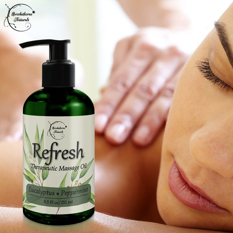 Refresh Massage Oil with Eucalyptus & Peppermint Essential Oils - Great for Massage Therapy. Stress Relief & All Natural Muscle Relaxer. Ideal for Full Body Massage – Nut Free Formula 8oz 8.5 Fl Oz (Pack of 1) - BeesActive Australia