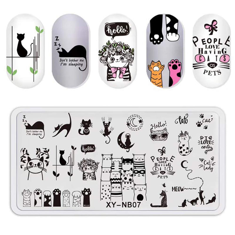 WOKOTO 6Pcs Nail Art Stamping Plates Set Valentine's Day Cat Butterfly Design Stainless Steel Nail Image Polish Template Kit Manicure Stencils Tools KIT1 - BeesActive Australia