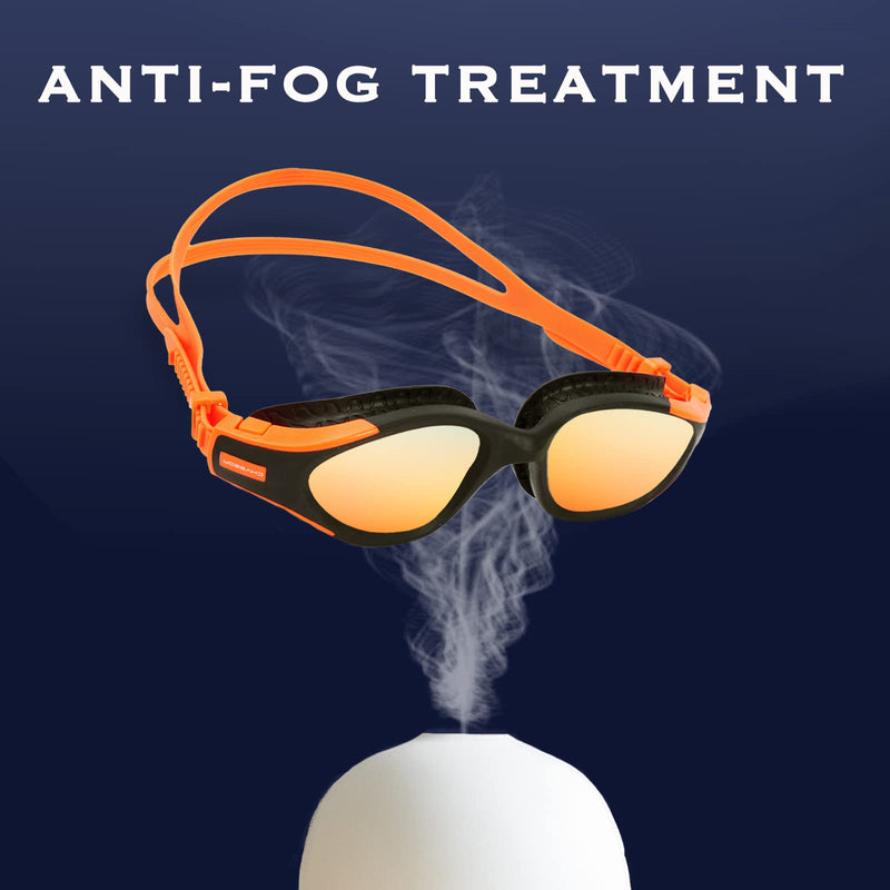 Swim Goggles - UV Polarized Swimming Goggles for Men Women Adults, Wide View and Adjustable, Anti-fog and No Leaking Orange - BeesActive Australia