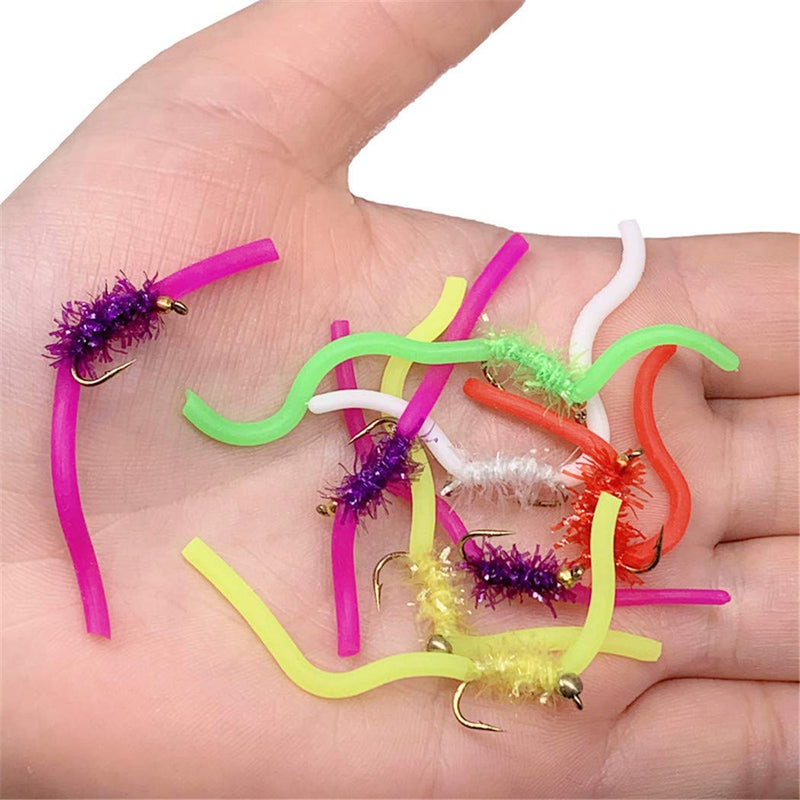 OutdoorFishing Trout Fly Assortment - San Juan Worm Power Bead 1 Dozen Wet Nymph Fly Fishing Flies -20-50Pcs 50Pieces Lot - BeesActive Australia