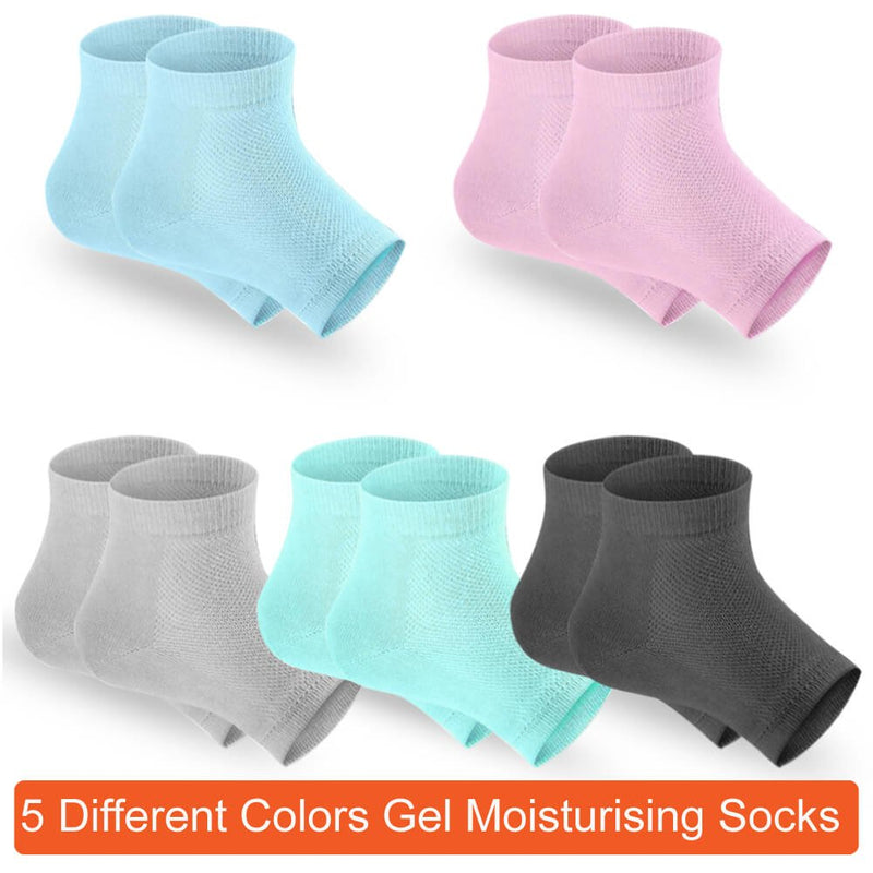 Selizo 5 Pairs Moisturizing Gel Heel Socks Open Toe Socks for Dry Hard Cracked Heels, 5 Colors - BeesActive Australia
