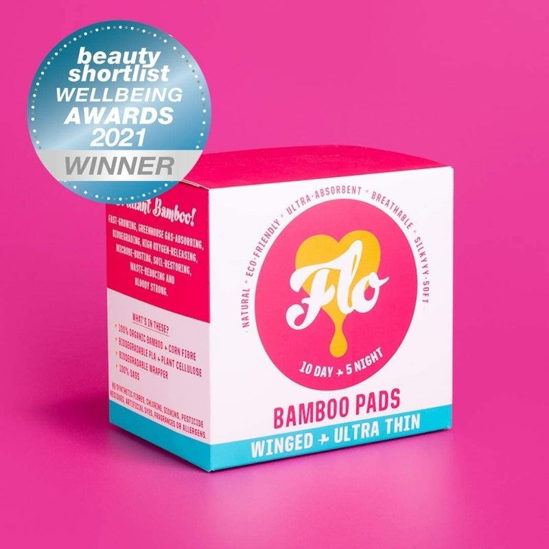 FLO Organic Bamboo Sanitary Period Pads with Wings - 100 percent Organic, Soft, Silky, Ultra-Absorbent & Biodegradable Period Pads - Ultra-Thin - Combo Pack 10 Day & 5 Night Pads 15 count (Pack of 1) Night & Day - BeesActive Australia