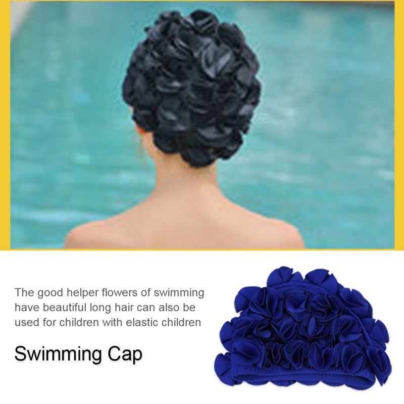 Fashion Flower Swim ,Long Hair Swimming Women Adult Kids Retro Floral Petal Swimming Hats Fashion Elastic Long Hair Swim Bathing (Blue) Swimming Caps for Women - BeesActive Australia