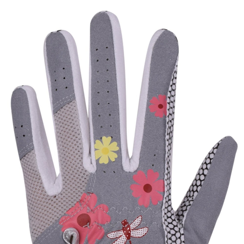 GH Women's Leather Golf Gloves One Pair - Flower Printed Both Hands Gray 18 (XS) - BeesActive Australia