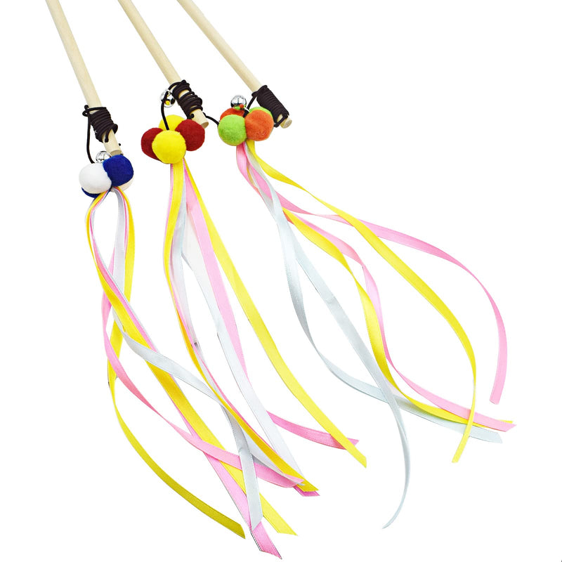 Cat Wands, 3 PCS Interactive Cat Teaser Wands with Bell Wood Cat Toy Wands for Cat and Kitten - BeesActive Australia
