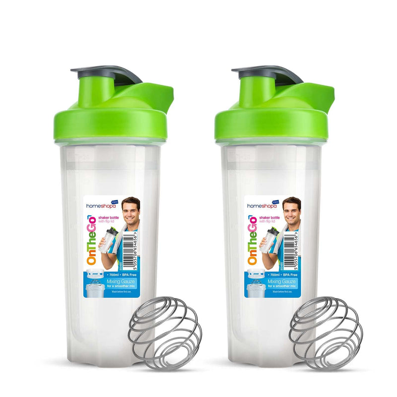 HOMESHOPA Powder Shaker Bottles, 700ml Protien Shaker Bottle with Mixer Ball for Supplement Shakes, Leakproof Screw On Lid & Secure Drinking Flap Cap, BPA Free Large Sport Gym Blender Bottle-Pack of 2 - BeesActive Australia