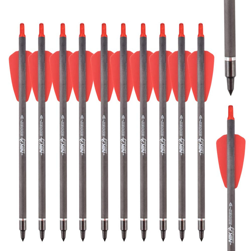 NIKA ARCHERY 7.5" inch Crossbow Bolts Carbon Arrows 2" Red Vanes with 100Grain Target Tips for Hunting Shooting 6/12pcs 12pcs with Field Point Tips - BeesActive Australia
