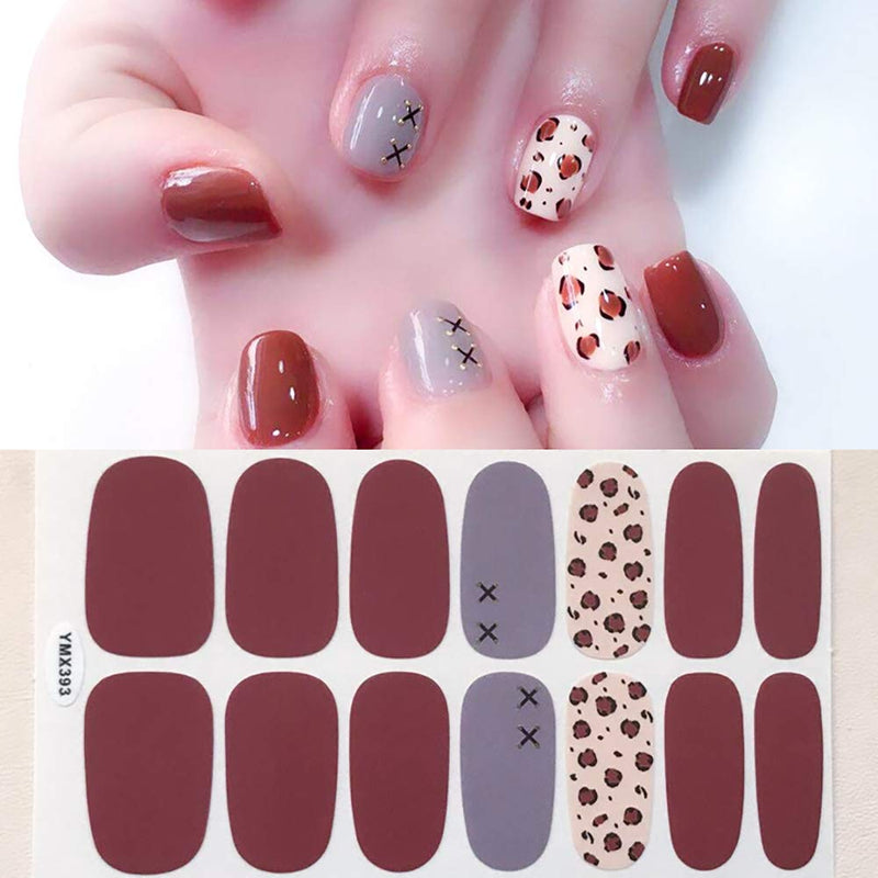 WOKOTO 8 Sheets Leopard Print Design Nail Art Polish Stickers Strips Set With 1Pc Nail File Adhesive Nail Wraps Decals Manicure Kit KIT4 - BeesActive Australia