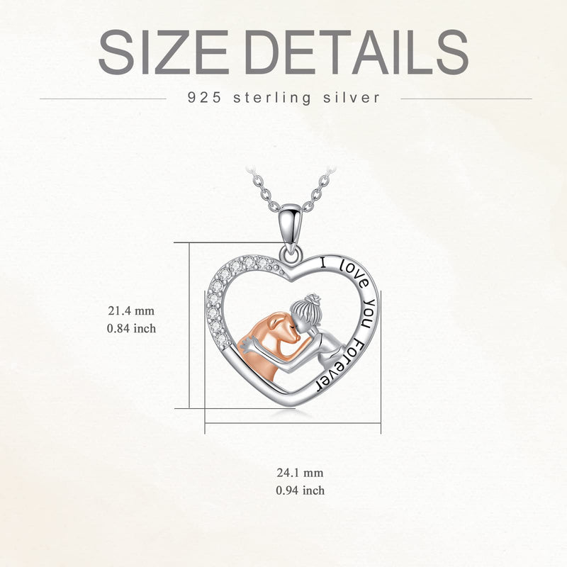 PROESS Girl and Dog Necklace Sterling Silver Love Heart Dog Pendant Necklaces Dog Jewelry Gifts for Women Girls Dog Lovers - BeesActive Australia