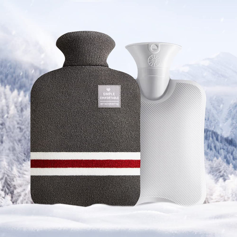 Large Hot Water Bottle with Knitted Cover, 2L Large Capacity Hot Water Bag with Removable and Washable Soft Cover for Pain Relief, Neck and Shoulders, Great Gift for Women, Men, Kids (2L-Dark Grey) 2L-Dark Grey - BeesActive Australia