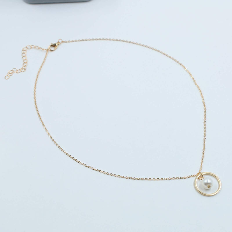 TseanYi Circle Pearl Necklace Chain Tiny Pearl Pendant Necklace Karma Eternity Chain Necklaces Jewelry for Women and Girls (Gold) Gold - BeesActive Australia