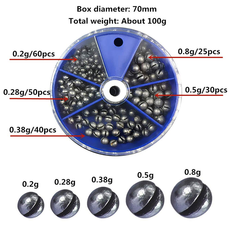 Removable Fishing Sinker Weights Round Split Shot Weight Sinkers 205pcs/box - BeesActive Australia