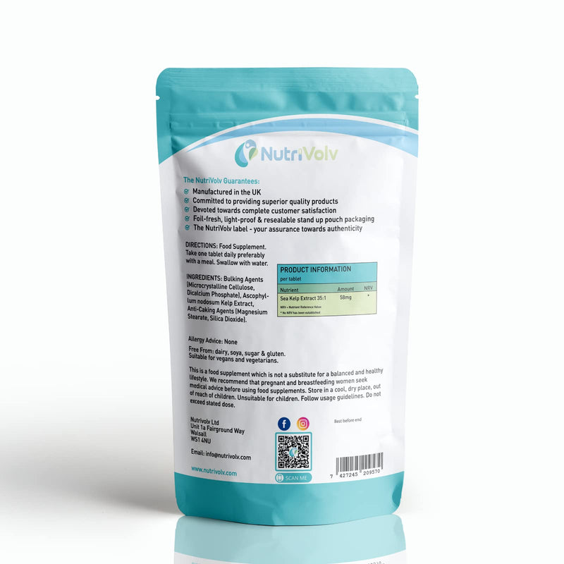 Nutrivolv Sea Kelp 2000mg Iodine Supplement - 60 Tablets - Source of Iodine Thyroid Improves Hair Growth, Skin & Immune System - BeesActive Australia