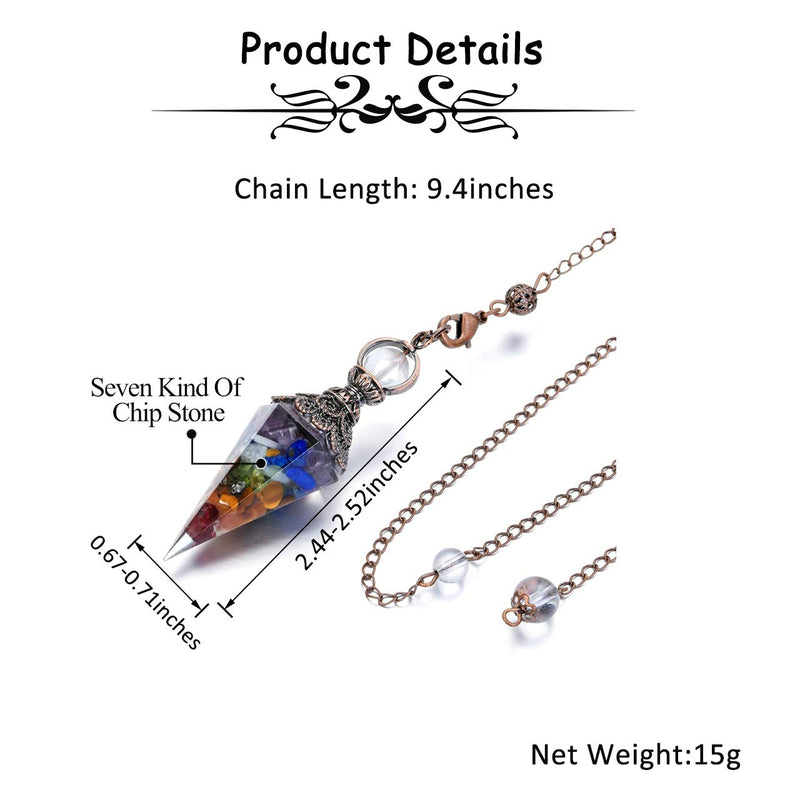 JOVIVI 7 Chakra Dowsing Pendulum Crystal Healing Hexagonal Gemstone Crystals Point Pendulum for Divination Scrying Dowser 7 Chakra Crystals - BeesActive Australia