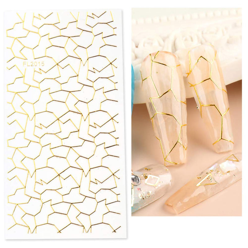 Gold 3D Nail Sticker Self Adhesive Nail Metallic Gems Lines Tape Strip Geometric Nail Art Decals for Women Acrylic Nails Manicure DIY and Nail Salon 6 Sheets - BeesActive Australia