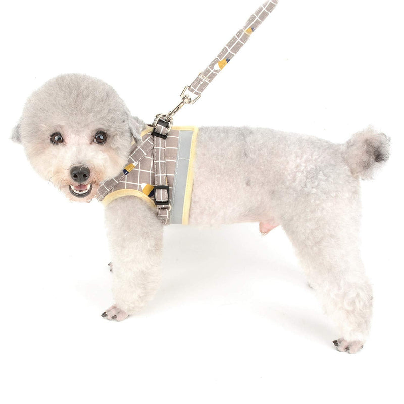 Zunea No Pull Small Dog Harness and Leash Set Adjustable Reflective Step-in Chihuahua Vest Harnesses Mesh Padded Plaid Escape Proof Walking Puppy Jacket for Boy Girl Pet Dogs Cats XS (Chest: 10.2") khaki - BeesActive Australia