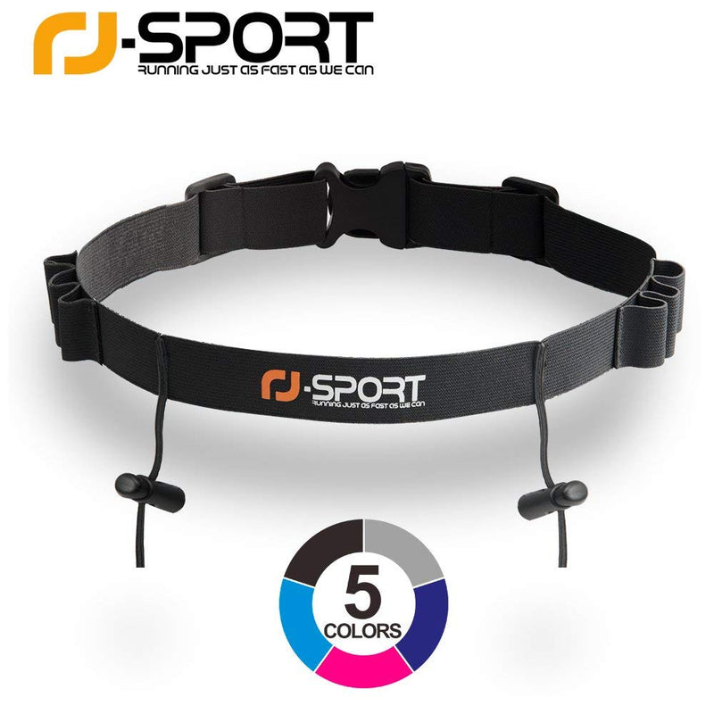 RJ-Sport Race Number Belt - Triathlon Race Belt Bib Holder with 6 Energy Gel Loops for Triathalon, Marathon, Running and Cycling Charcoal - BeesActive Australia