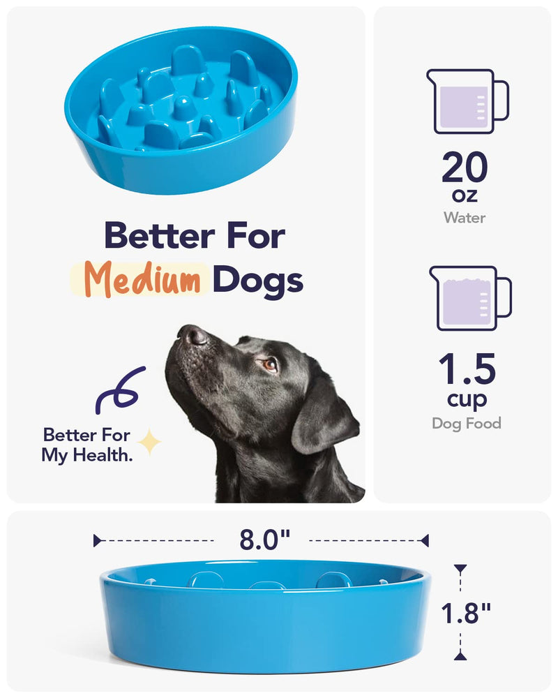 LE TAUCI Dog Bowl Slow Feeder Ceramic, 1.5 Cups Slow Feeding Dog Bowl Small Medium Breed, Puppy Slow Feeder Bow for Fast Eaters, Dog Dishes to Slow Down Eating, Puzzle Dog Food Bowl - BeesActive Australia
