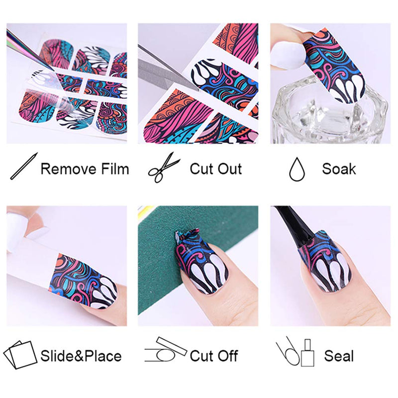 WOKOTO 48 Sheets Full Nail Water Transfer Stickers And Decals Flower Nail Decals For Women Girls With Nail Tweezers - BeesActive Australia