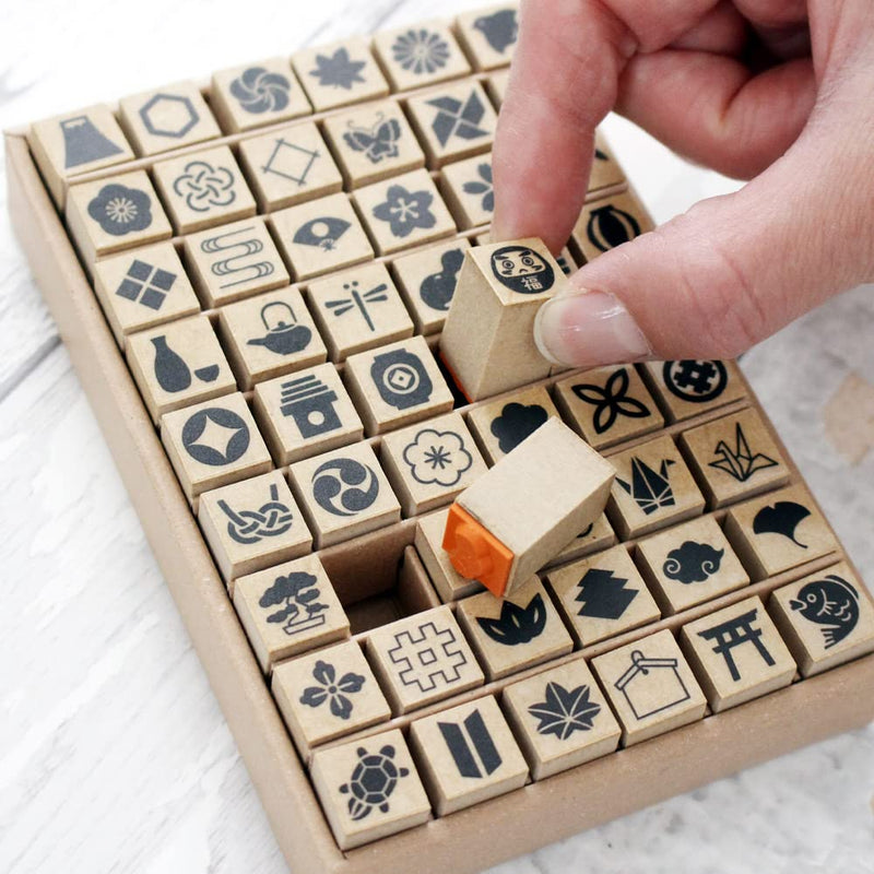 WAKUWAKU 54 Pieces Wood Rubber Stamps Traditional Japanese Design Set for DIY Crafting, Scrapbook, Painting, Letters Diary, Card Making, Gift Made in Japan Tokyo - BeesActive Australia