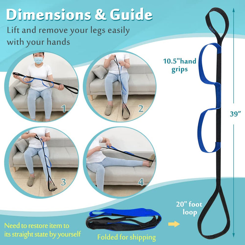 Leg Lifter Strap for After Knee Surgery Hip Replacement Recovery Kit Medical Leg Loop Lifter Pull Strap Lift Assist Rigid Foot Lifter for Disabled Elderly Adults Handicap Mobility Aids Portable Lifter Black - BeesActive Australia