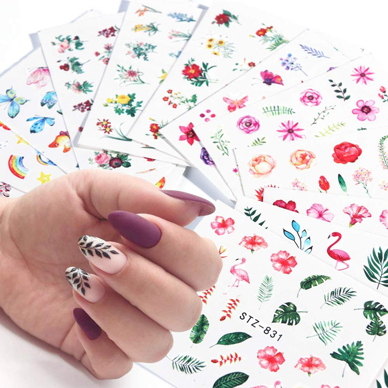 Valuu 48 Sheets Nail Decals Nail Art Water Transfer Sticker with Animal Skin Butterfly Flower Vine Eye Series Patterns Manicure Tips，Nail Tips DIY Toenails Nail Art Decorations Accessories 2 - BeesActive Australia