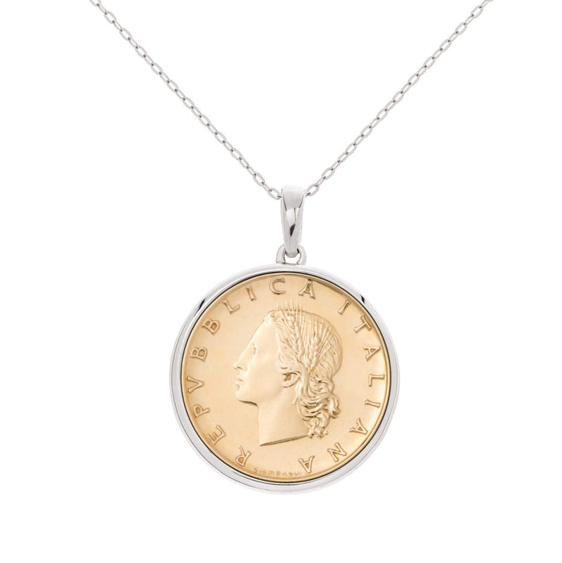Miabella 925 Sterling Silver Italian Genuine 20-Lira Medallion Coin Pendant Necklace for Women 18 Inch Chain Made in Italy - BeesActive Australia