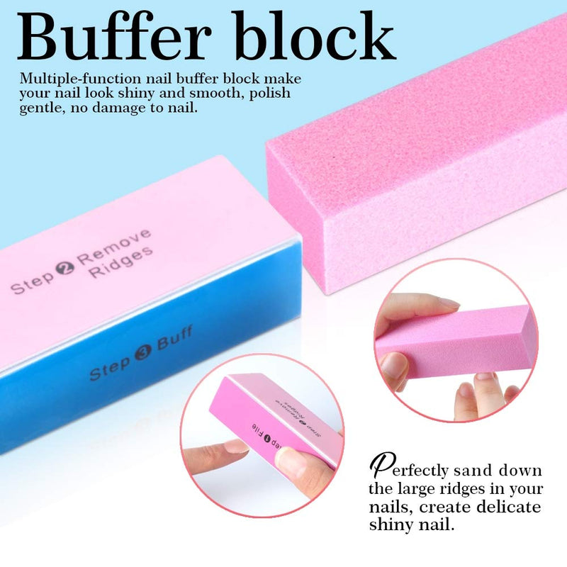 Nail File and Buffer- 3pcs Double Sided Nail File, Rectangular Nail Buffer, Buffer Block Sponge Polished, Nail Brush, Come with Cuticle Nipper and Pusher, Perfect Manicure Tool Kit for Shiny Nail - BeesActive Australia
