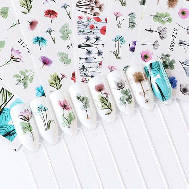 Nail Stickers for Nail Art Flowers Butterfly Nail Art Stickers Water Transfer Nail Decals Nail Decorations for Nails Supply Watermark DIY Colorful Art Foils for Nails Design Manicure Tips 24 Sheets Flower-1 - BeesActive Australia