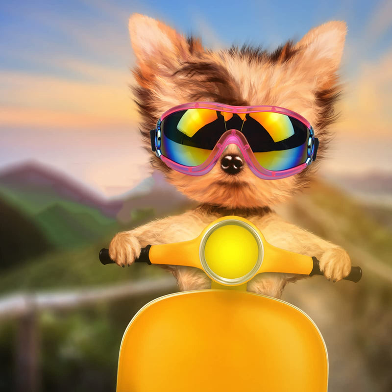 Mitubati Dog Sunglasses,UV Protection Wind Protection Dust Protection Fog Protection Dog Glasses,Adjustable Strap Dog Goggles,Suitable for Medium or Large Dogs(Multiple Colour) Pink Frame Red Lenses - BeesActive Australia