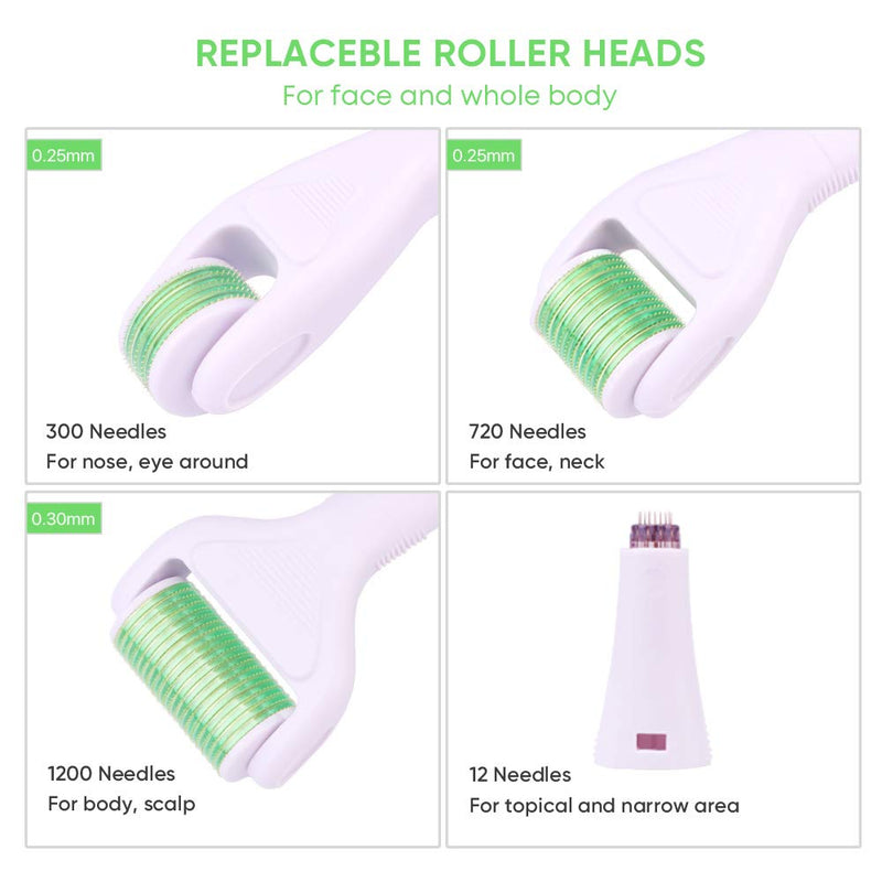 6 in 1 Derma Roller Kit for Body and Face 0.20mm/0.25mm/0.30mm - Titanium Dermaplaning Tool for Massage Includes Storage Case White+Green - BeesActive Australia