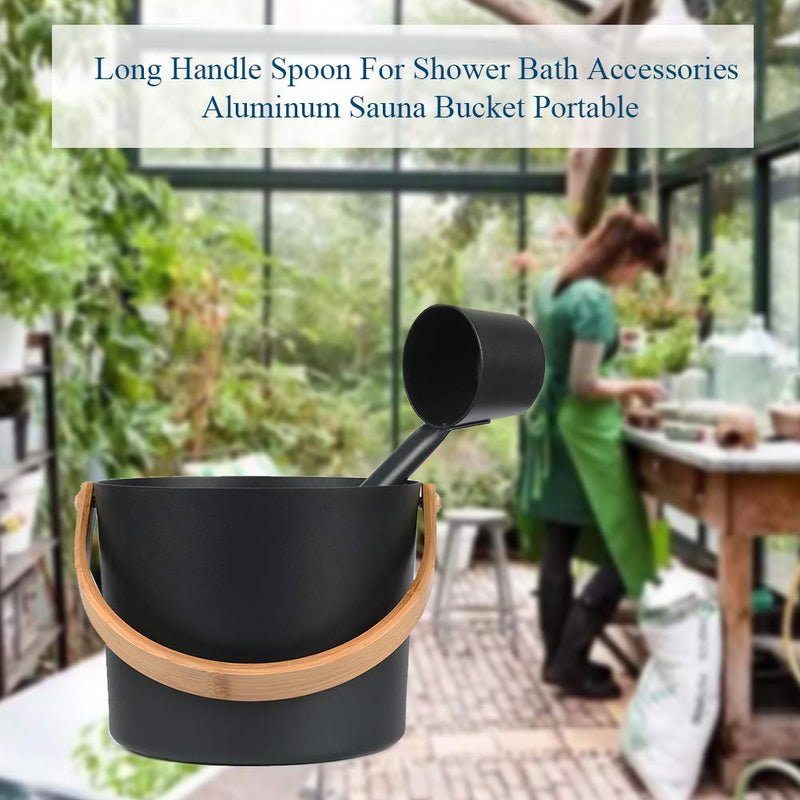 Kisbeibi 2Pcs Aluminum Sauna Bucket and Ladle Set Portable,Sauna Bucket and Long Handle Ladle Cedar,Sauna Steam Water Accessories,Bath Accessories Supplies,Accessories for Sauna Steam Room(Black) Black - BeesActive Australia