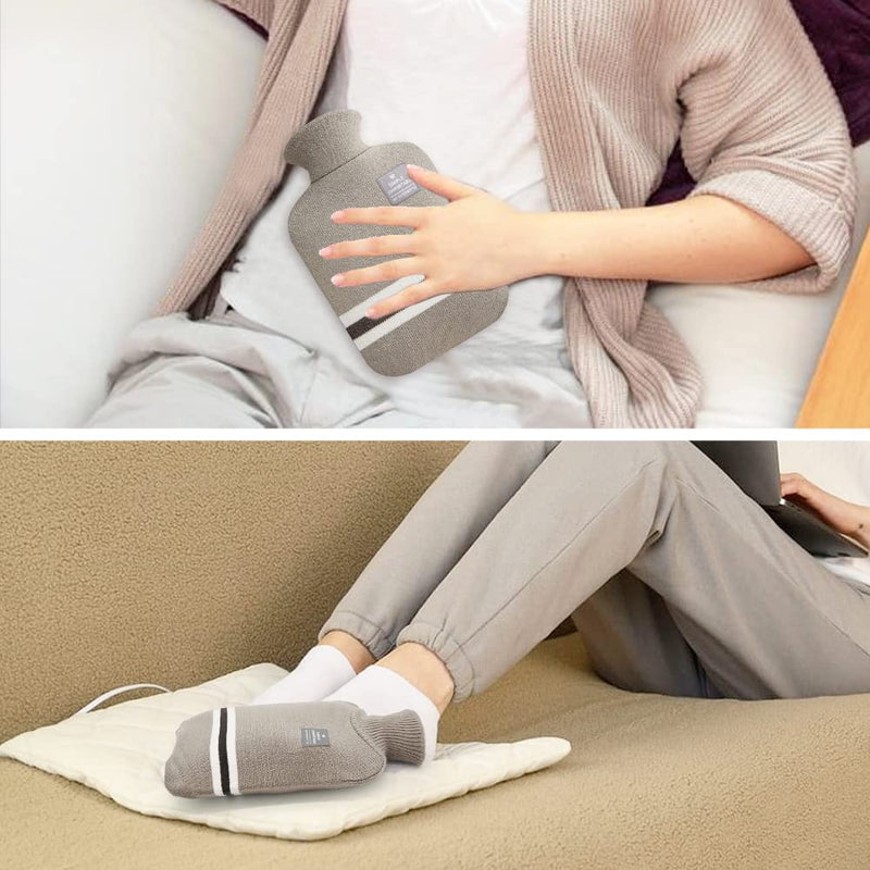 Small Hot Water Bottle with Knitted Cover, 1L Large Capacity Hot Water Bag with Removable and Washable Soft Cover for Pain Relief, Neck and Shoulders, Great Gift for Women, Men, Kids (1L-Light Grey) 1L-Light Grey - BeesActive Australia