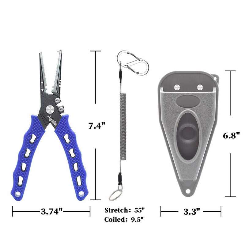Agalu 7.4”Fishing Pliers 420stainless Steel，Integrated Casting Process， Fishing Tongs Tools， with Rubber Sheath and Coiled Lanyard blue - BeesActive Australia