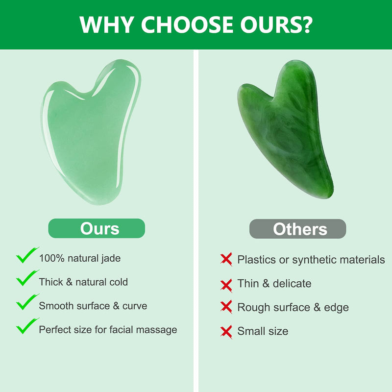 Gua Sha Massage Tool, Natural Jade Gua Sha Stone for Face Massager SPA Skin Caring, Face Sculptor for Eyes, Jawline, Neck and Body Muscle Relaxing and Relieve, Anti-Wrinkle and Anti-Aging - BeesActive Australia