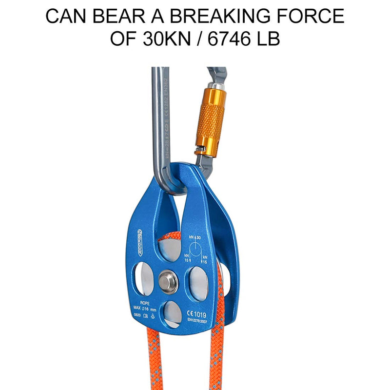 NewDoar 30 KN CE Certified Large Rescue Pulley Single/Double Sheave with Swing Plate Single Pulley - Blue 1pcs - BeesActive Australia