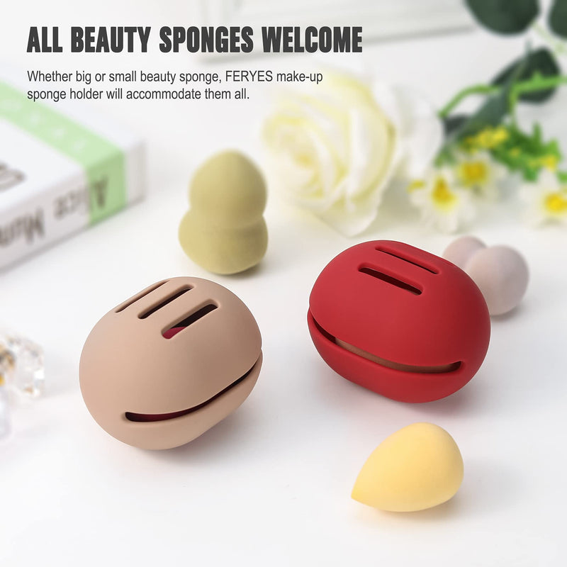 FERYES Makeup Sponge Holder – Shatterproof Eco-Friendly Silicone Beauty Make Up Blender Case for Travel - Khaki - BeesActive Australia