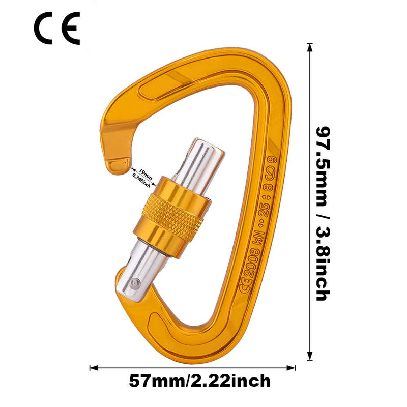 KAILAS Climbing Carabiner Clips, CE Certified 25KN Screw Gate and Heavy Duty Carabiners for Rock Climbing,Rappelling and Mountaineering,D Shaped 3.8 Inch, Large Size Yellow - BeesActive Australia