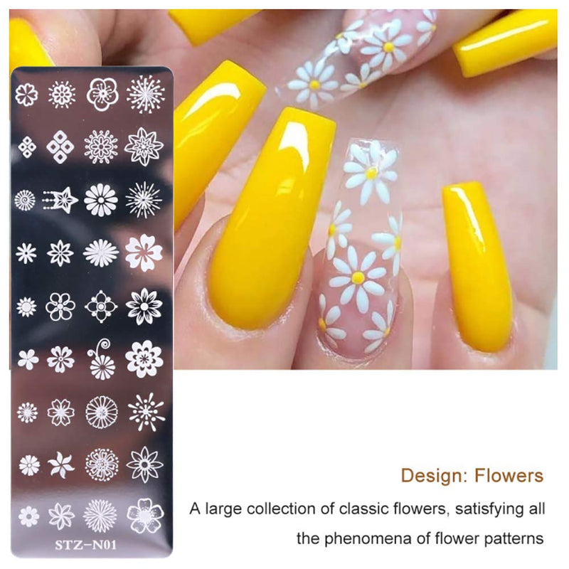 WOKOTO 6Pcs Nail Polish Stamping Plates Kit Flower Butterfly Rose Snowflake Image Templates Stamping Manicure DIY Tools - BeesActive Australia