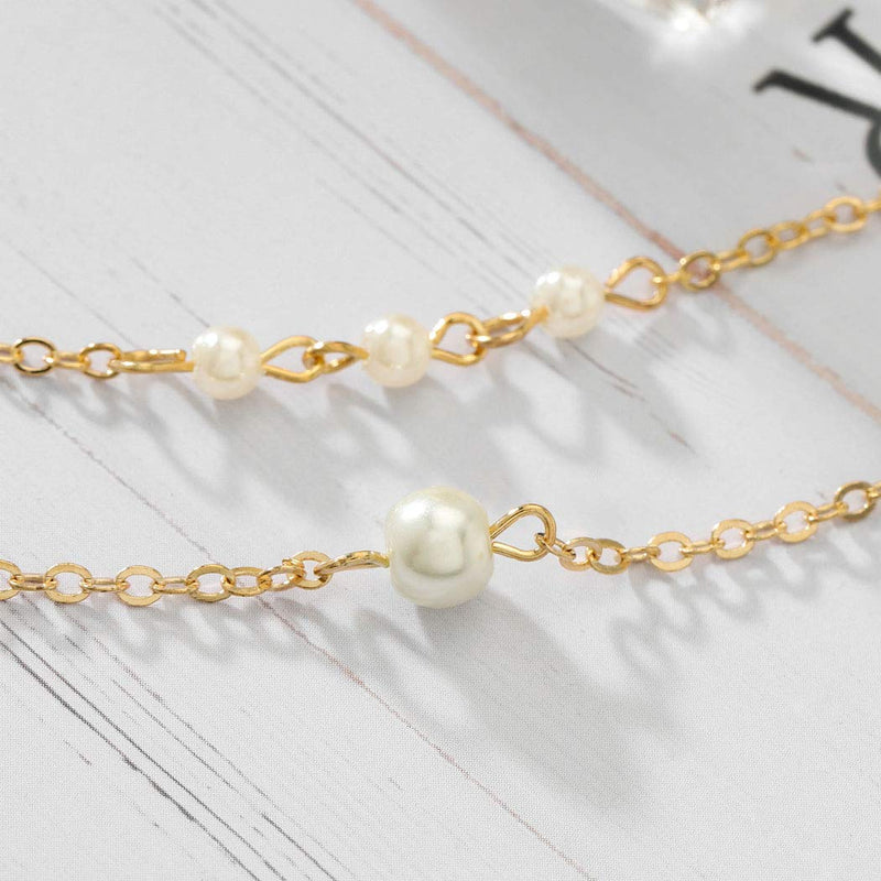 Ronglia Boho Layered Pearl Choker Necklace Gold Short Necklaces Chain Jewelry for Women and Girls - BeesActive Australia