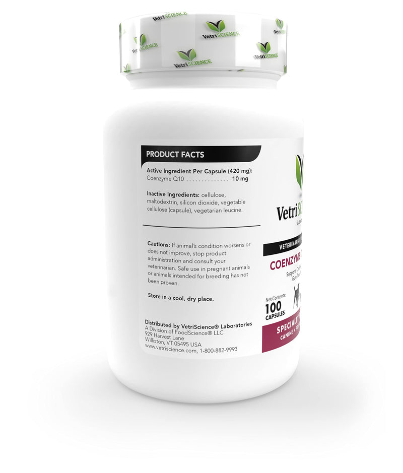 Vetri-Science VETRISCIENCE Coenzyme Q10 for Dogs and Cats, 10mg, 100 Capsules - Cardiovascular and Gum Health CoQ10 Supplement for Pets - BeesActive Australia