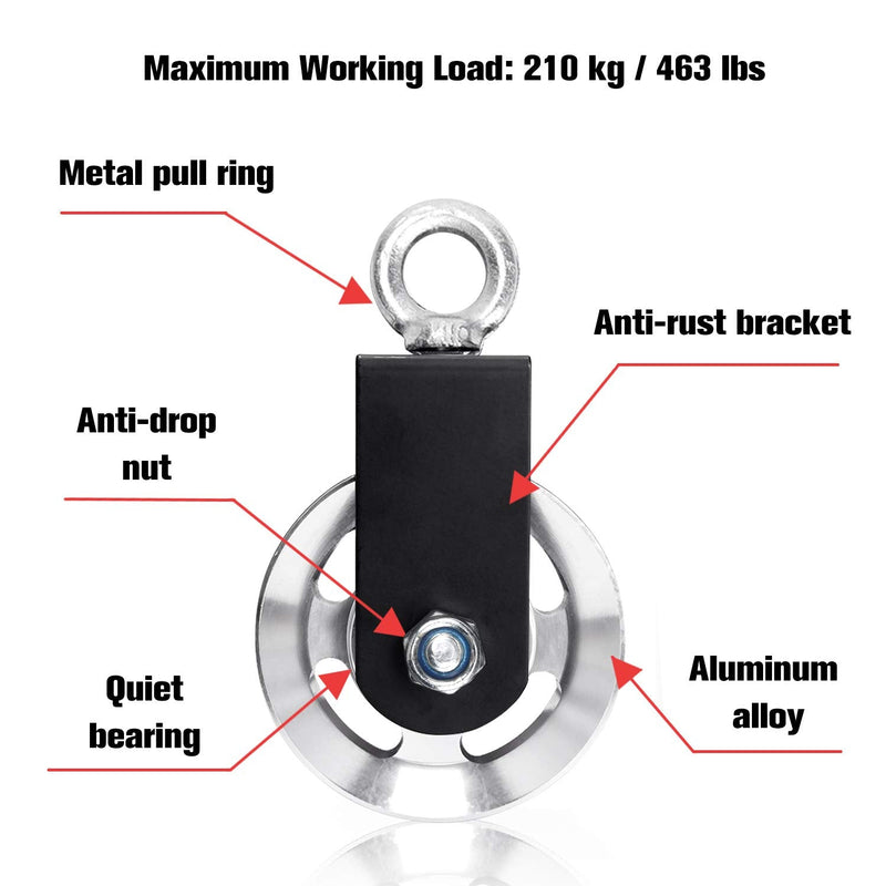 TOBWOLF 55mm/88mm/90mm Silent Fitness Pulley Wheel for Home Gym, 360 Degree Rotation Traction Wheel, Lifting Bearing Pulley Block Pulley Cable Machine Attachment for Ladder Lift, Cable Machine 88mm Aluminum Wheel (Max Load 200kgs / 441lbs) - BeesActive Australia