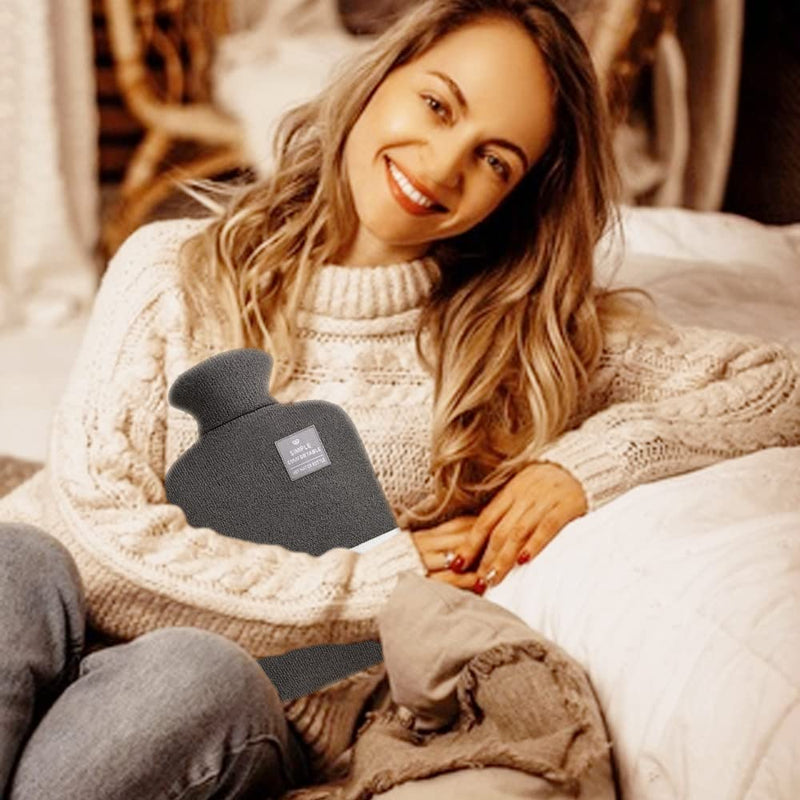 Large Hot Water Bottle with Knitted Cover, 2L Large Capacity Hot Water Bag with Removable and Washable Soft Cover for Pain Relief, Neck and Shoulders, Great Gift for Women, Men, Kids (2L-Dark Grey) 2L-Dark Grey - BeesActive Australia