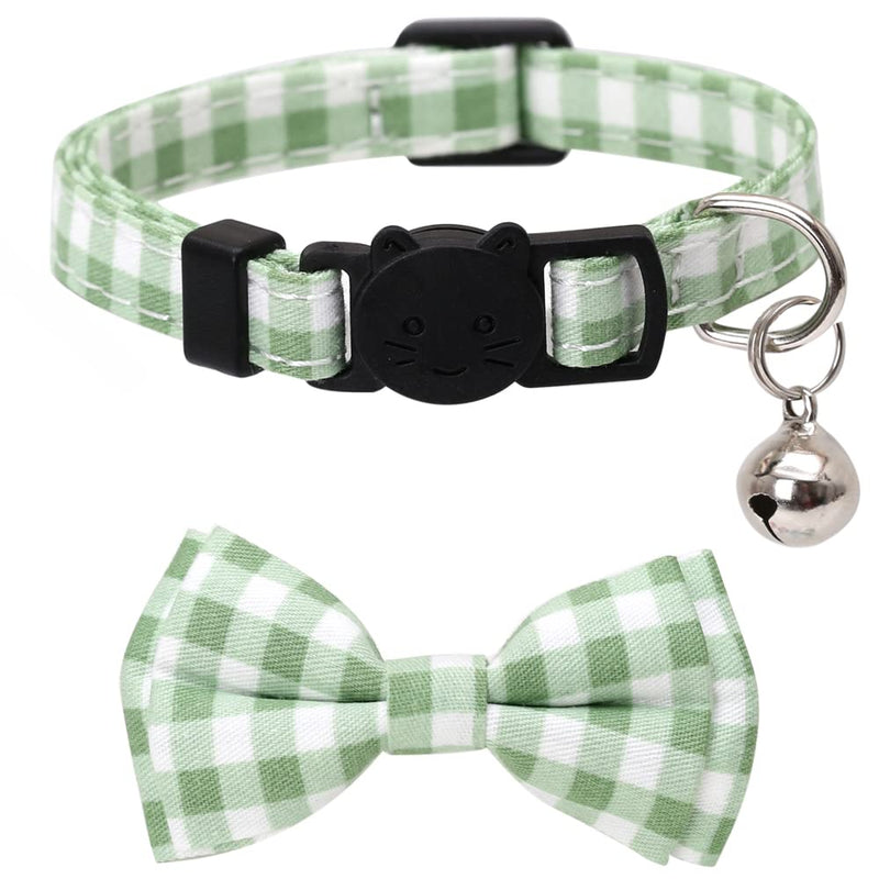 Lamphyface 2 Pack/Set Cat Collar Breakaway with Cute Bow Tie and Bell Plaid Flower for Kitty Adjustable Safety Green - BeesActive Australia