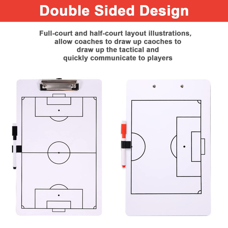 LUTER Soccer Clipboard for Coaches Tactics Whiteboard, Double-Sided Dry Erase Clipboard with 2pcs Dry Erase Marker Pens 2pcs Pen Holders and Carabiner, Coaches Marker Board for Soccer Coach & Referee - BeesActive Australia