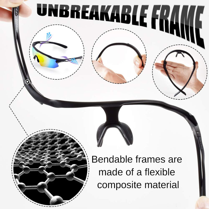 Cycling Glasses, TR90 Unbreakable Frame Polarized Anti-UV400 Sports Sunglasses 502/Mb-revo-gd #A-502(5 Lenses) - BeesActive Australia