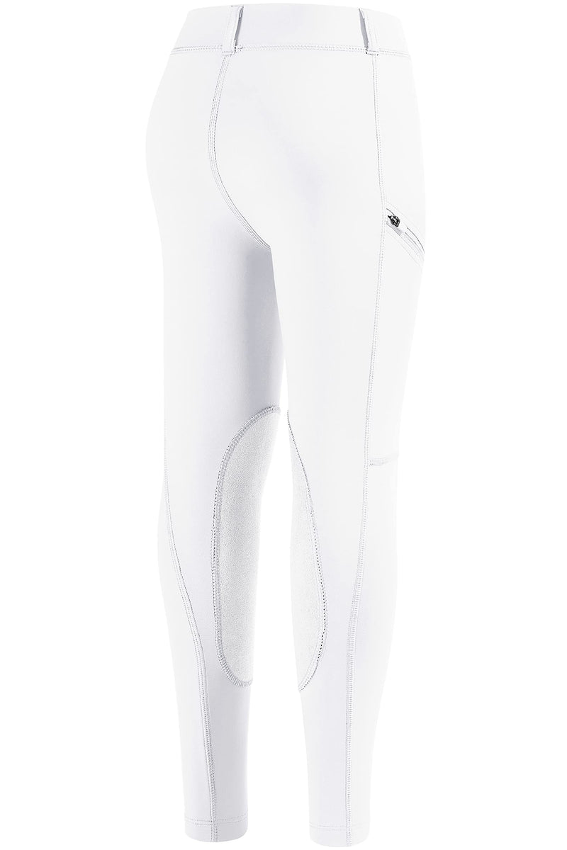 SANTINY Girls Horse Riding Pants with Zipper Pockets Kids Stretchy Equestrian Breeches Knee-Patch Youth Schooling Tights White Medium - BeesActive Australia